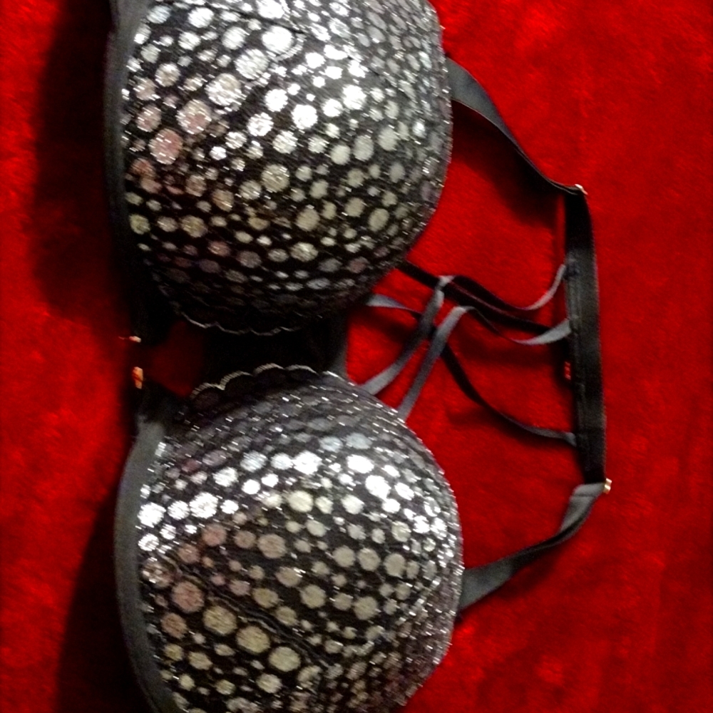 Sexy Black and Silver Boost Plunge Bra 44DD